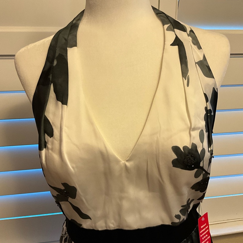Adrianna Papell Asymmetrical Black and White Halter Sundress NWT - Picture 2 of 10